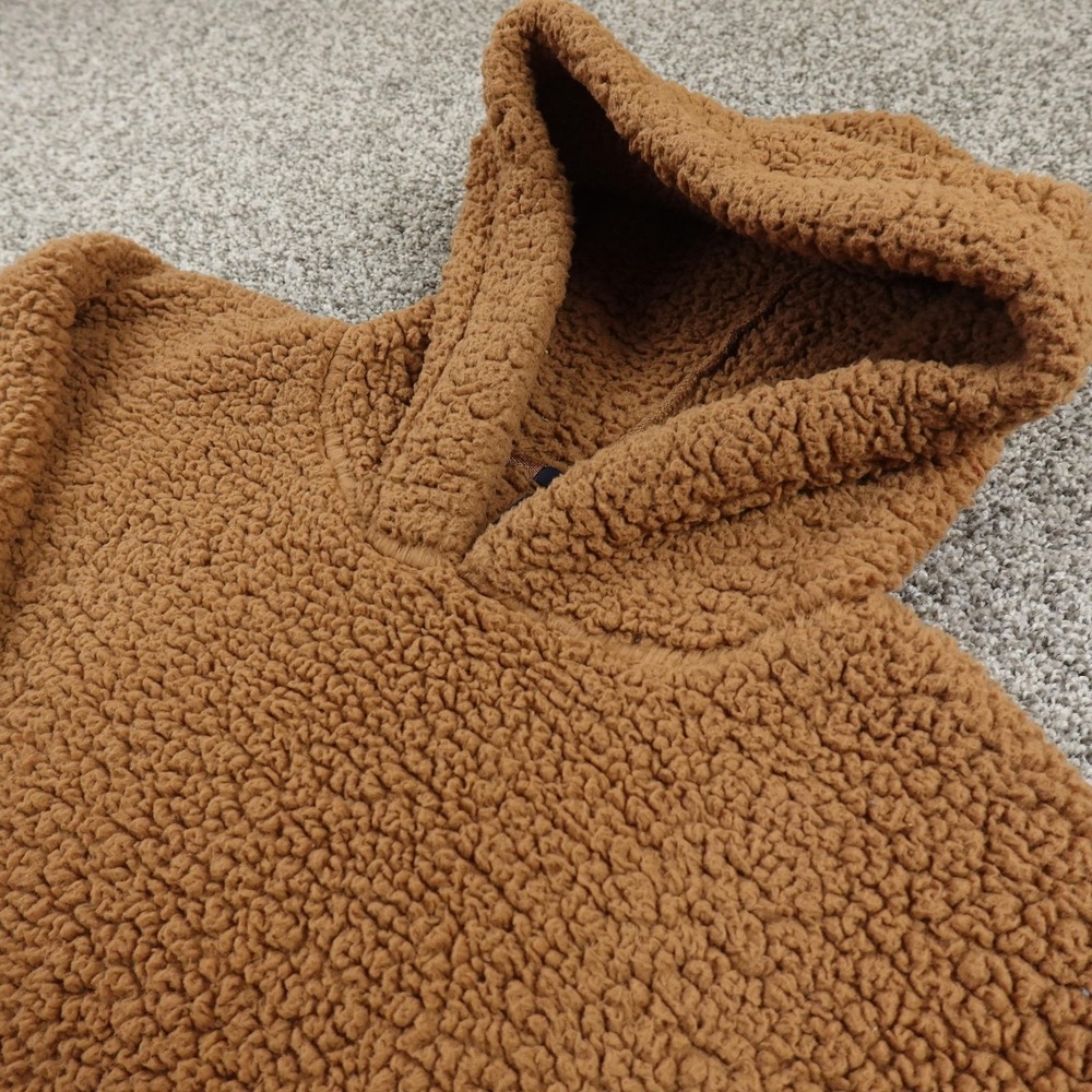 GAP Hoodie‎ Womens L Brown Sherpa Fleece Oversized Pullover Sweater Sweatshirt